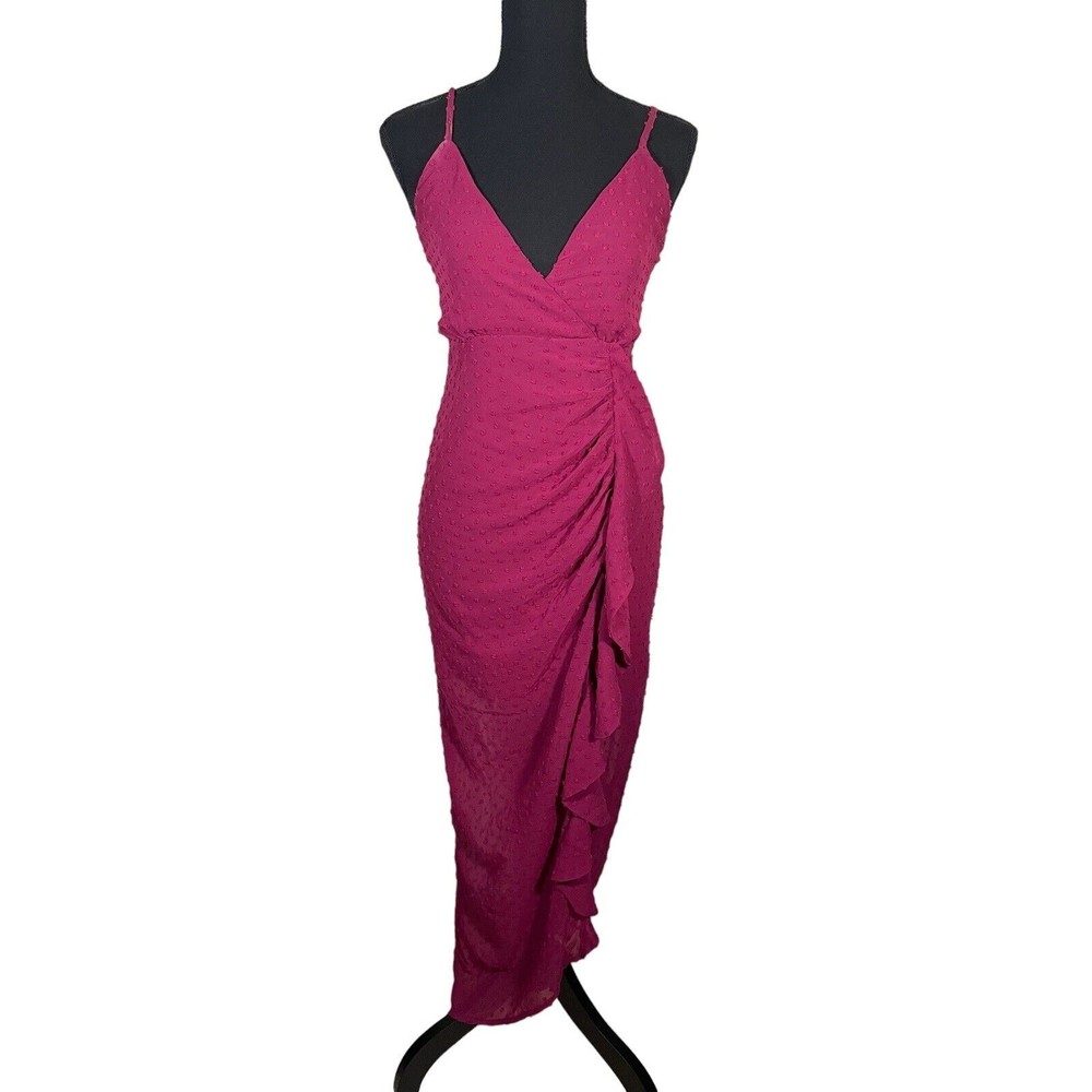 Lulus Ruffle Maxi Dress Women's Small Burgundy Pullover V-Neck Sleeveless Prom